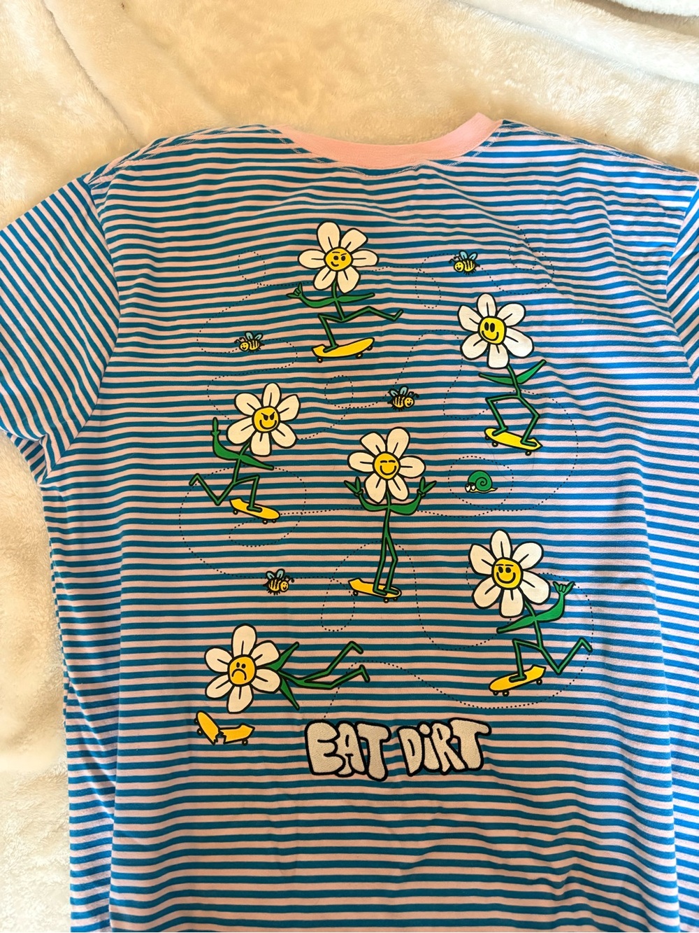 aLab Blue & White Striped Tee with Dancing Daisy Graphic